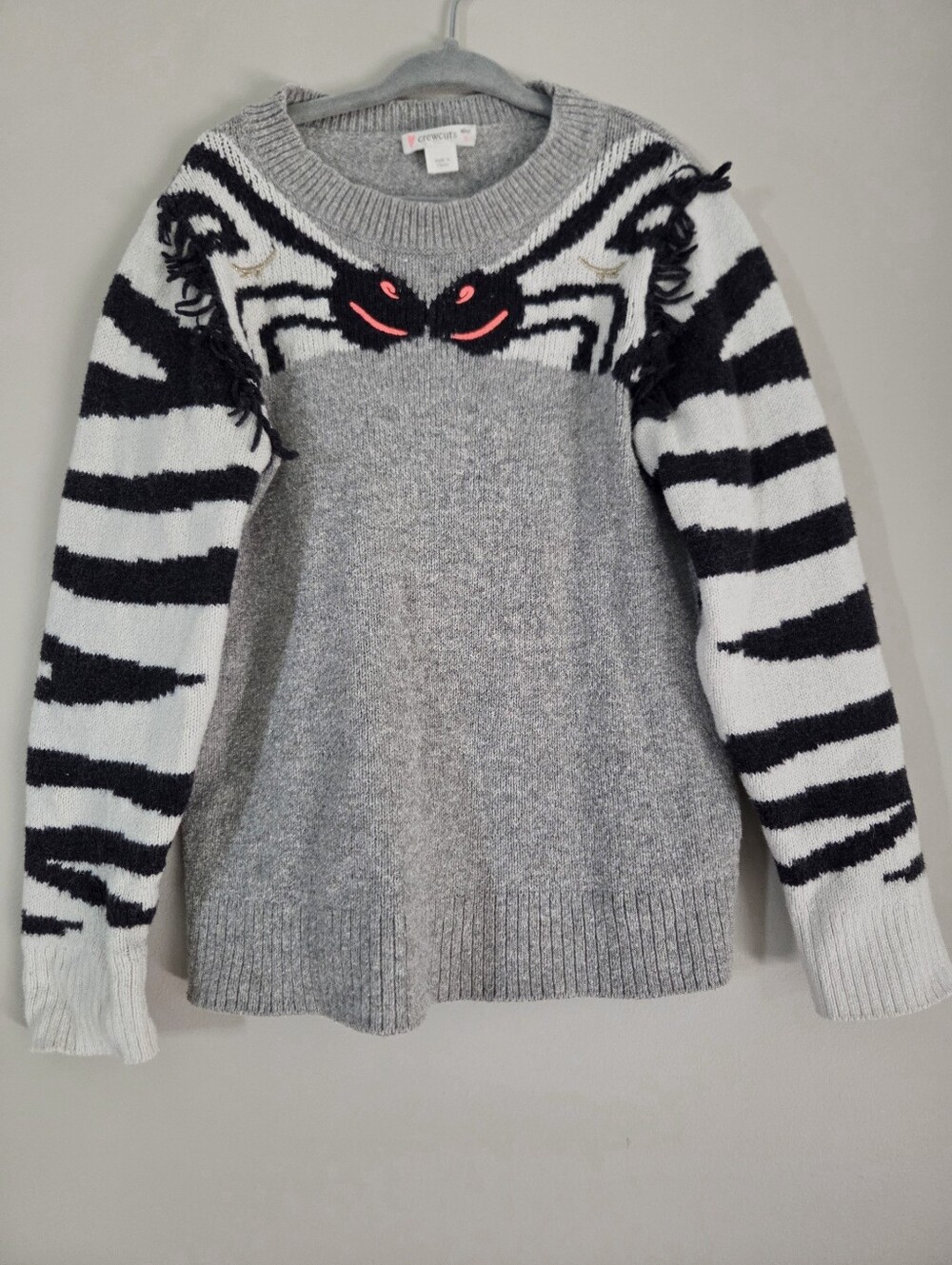 Crewcuts Girls Gray Zebra Striped Crewneck Sweater Size 8